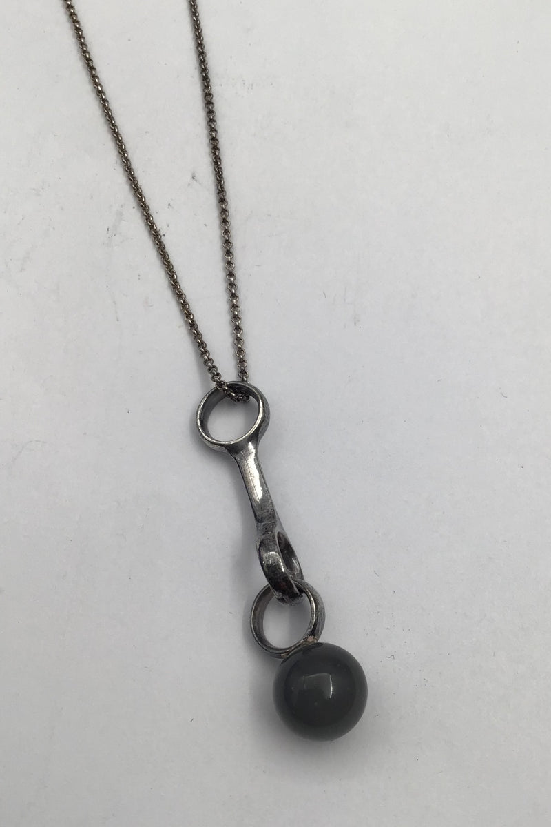 Georg Jensen Sterling Silver Pendant No 473 B Sphere Olive Agate