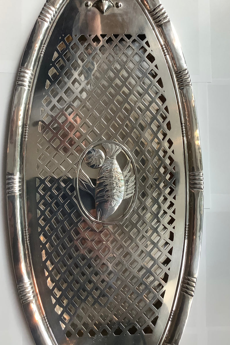 Georg Jensen Silver Fish Serving Dish with Drainer by Johan Rohde from 1920 No 335