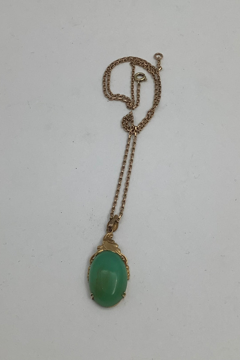 14 karat gold pendant with green stone by Børge Malling Jensen