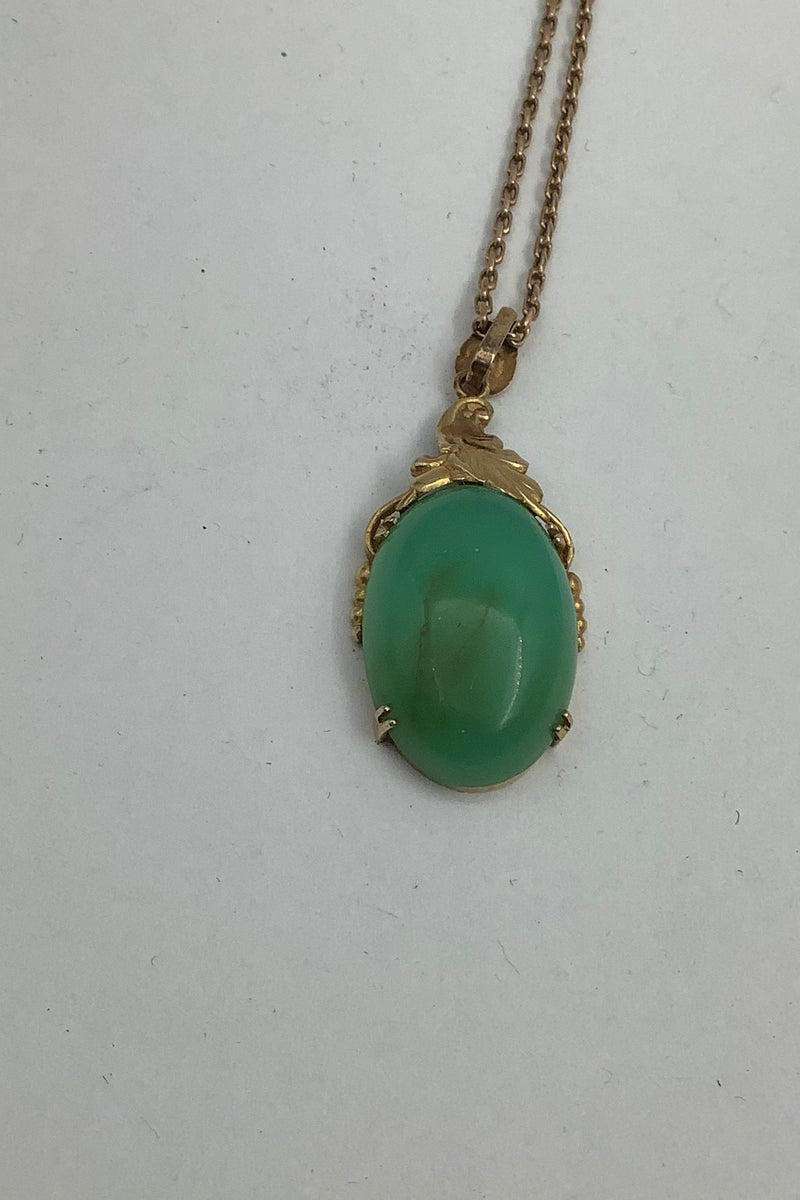 14 karat gold pendant with green stone by Børge Malling Jensen