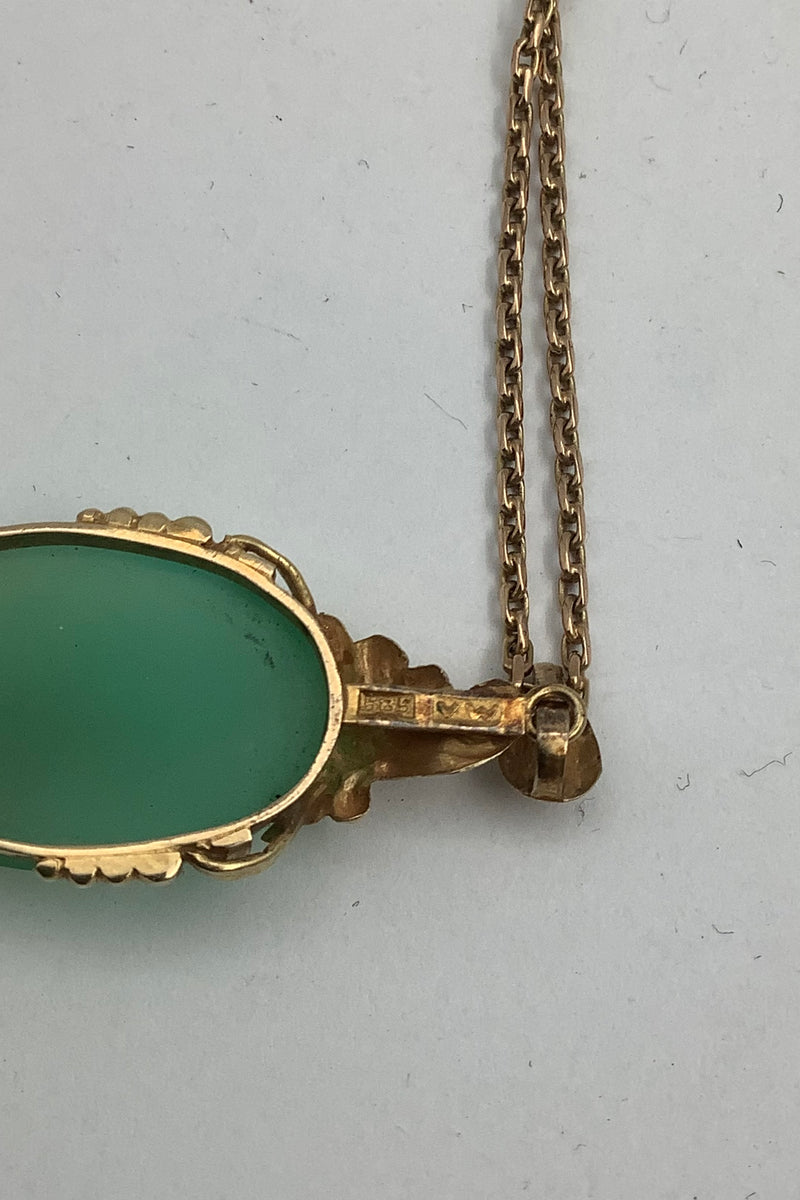 14 karat gold pendant with green stone by Børge Malling Jensen