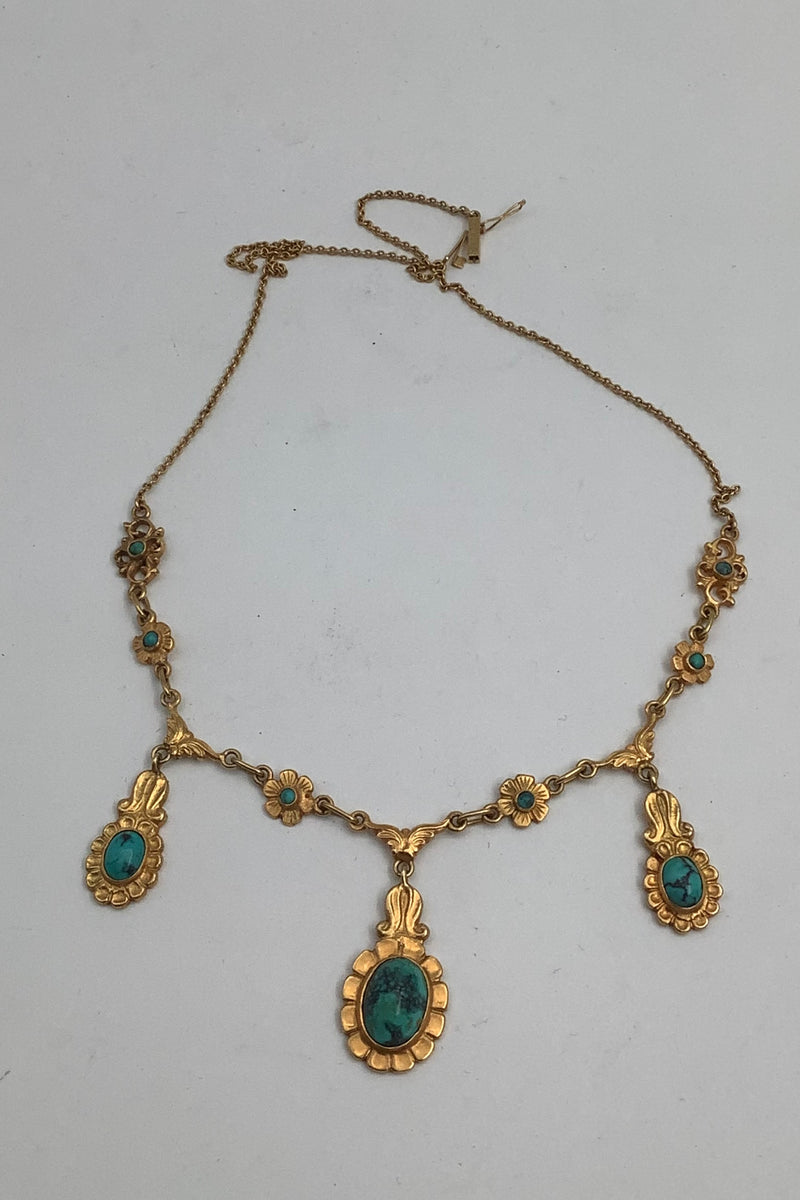 Danish 14 Carat gold necklace with Turquoise B.J.G. Sørensen