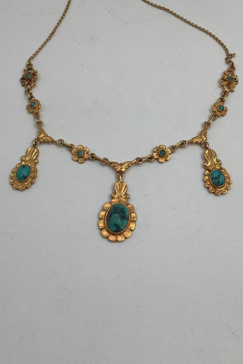 Danish 14 Carat gold necklace with Turquoise B.J.G. Sørensen