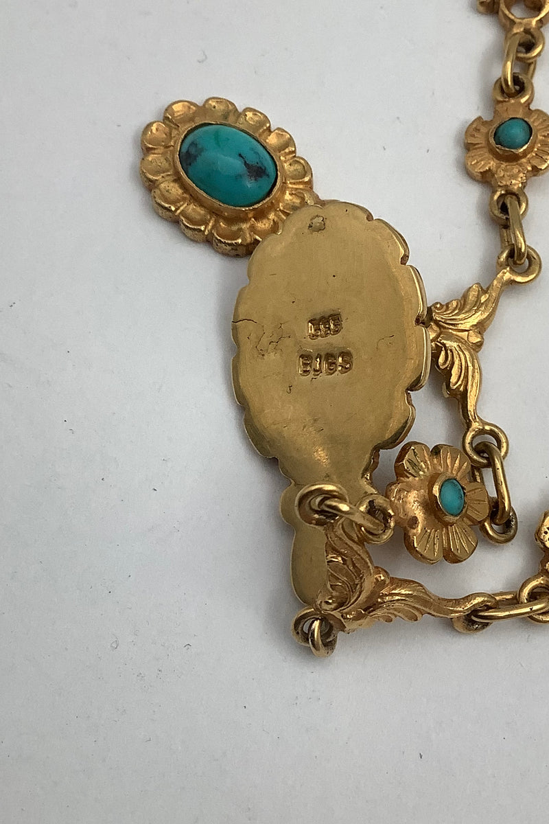 Danish 14 Carat gold necklace with Turquoise B.J.G. Sørensen