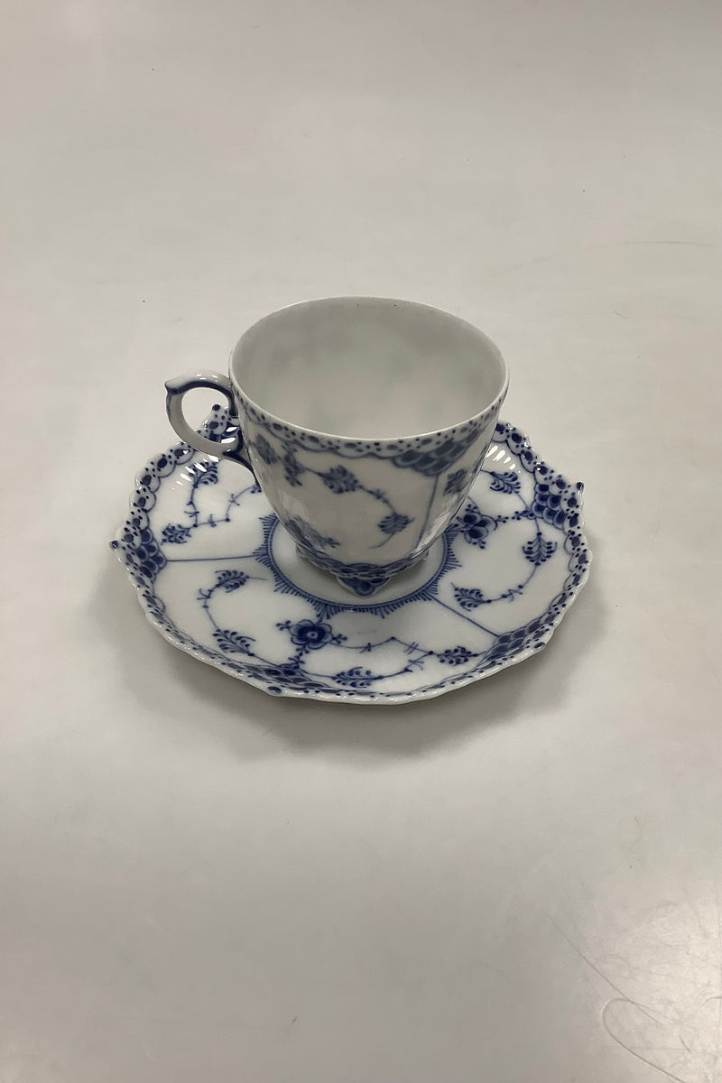 Royal Copenhagen Blue Fluted Full Lace Mocha cup on feet with saucer No. 1037