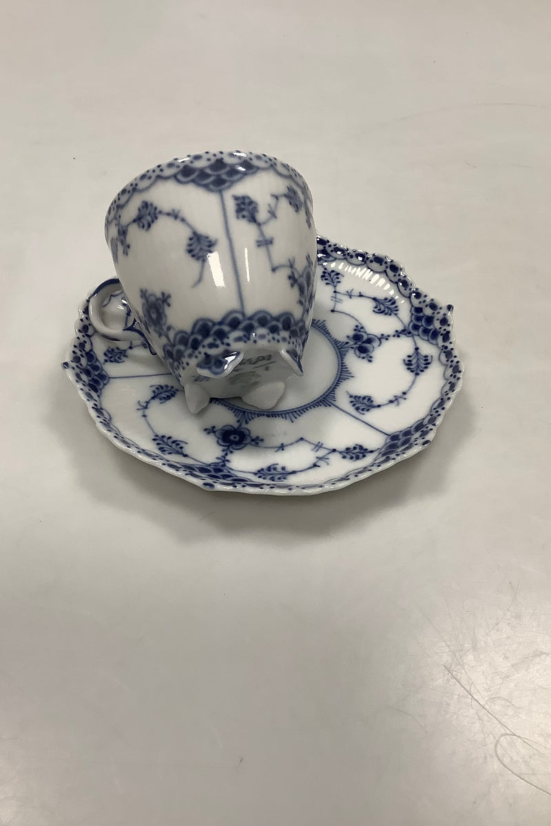 Royal Copenhagen Blue Fluted Full Lace Mocha cup on feet with saucer No. 1037