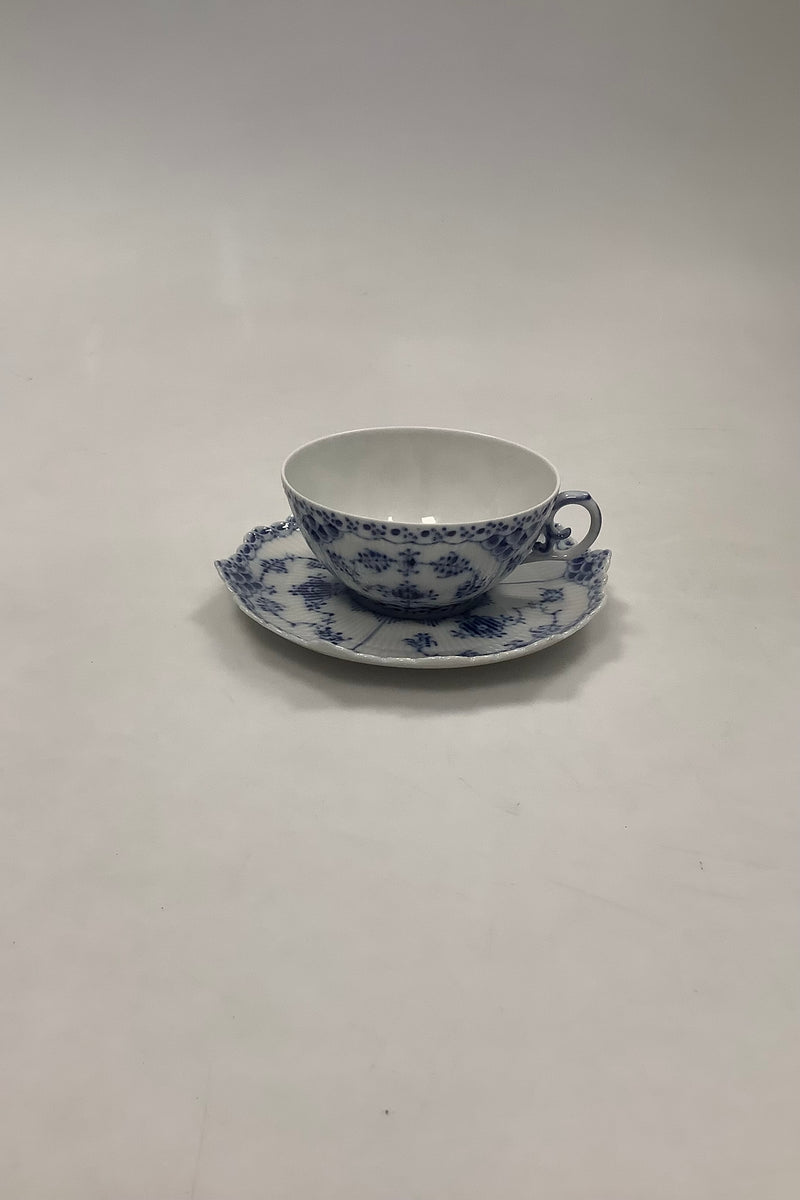 Royal Copenhagen Blue Fluted full lace teacup with saucer No 1130