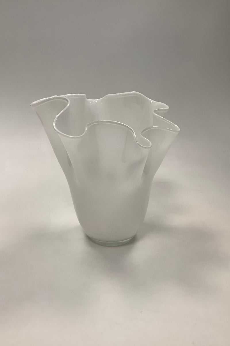 Holmegaard White Opal Vase with wavy edge