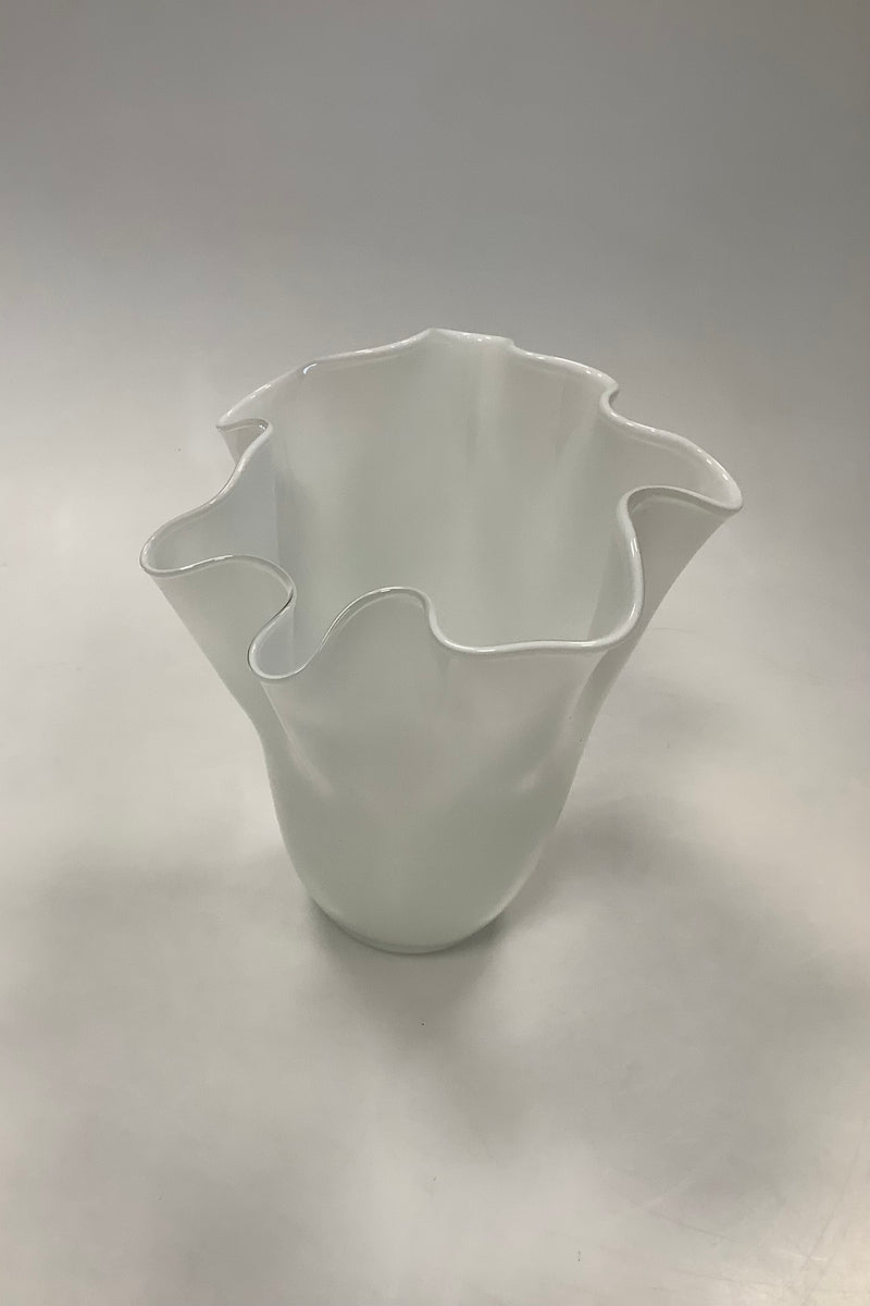 Holmegaard White Opal Vase with wavy edge