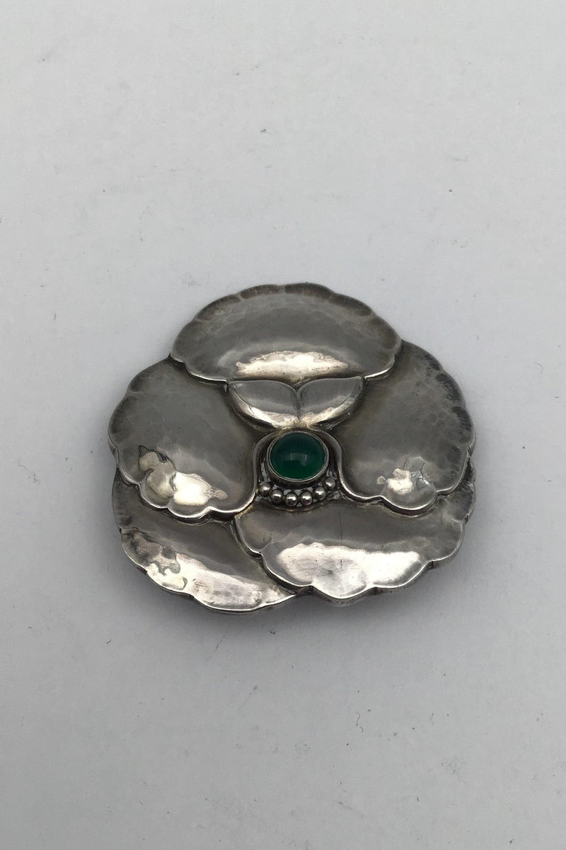 Georg Jensen Sterling Sølv Broche No 113 (Grøn Agat) - Danam Antik