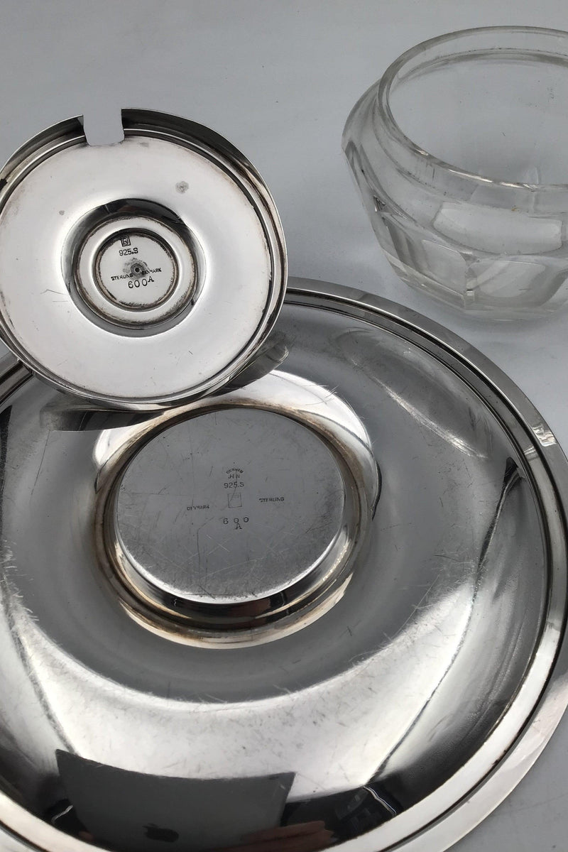 Georg Jensen Sterling Sølvlåg og Baccarat Krystal Confiture Glas samt underfad No. 600A - Danam Antik