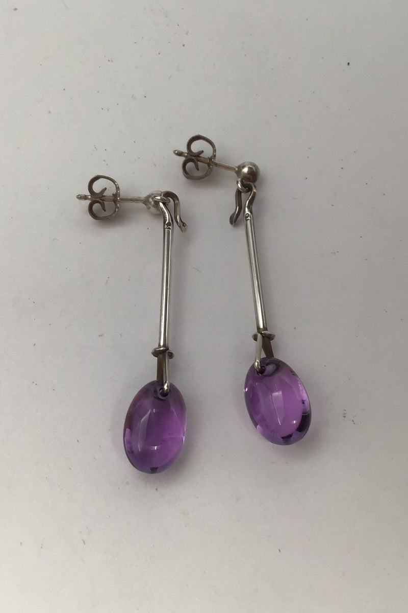 Georg Jensen Sterling Silver Stud Earrings Dew Drop Amethyst