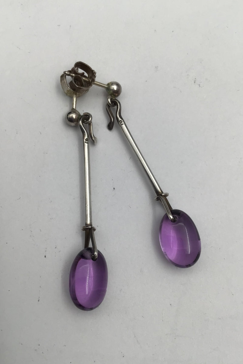 Georg Jensen Sterling Silver Stud Earrings Dew Drop Amethyst