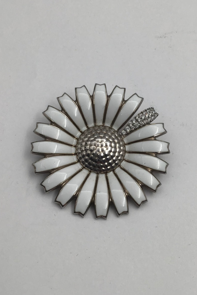 Georg Jensen Sterling Silver Daisy Brooch / Pendant Pavé Diamonds 0.21ct