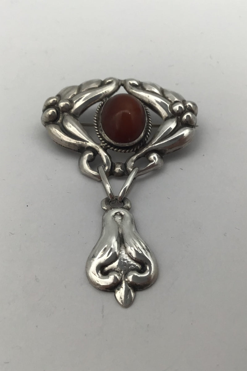 Danish Silver Art Nouveau Brooch with Amber