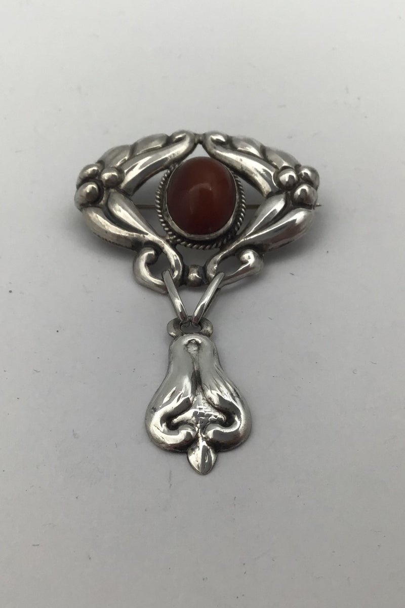 Danish Silver Art Nouveau Brooch with Amber