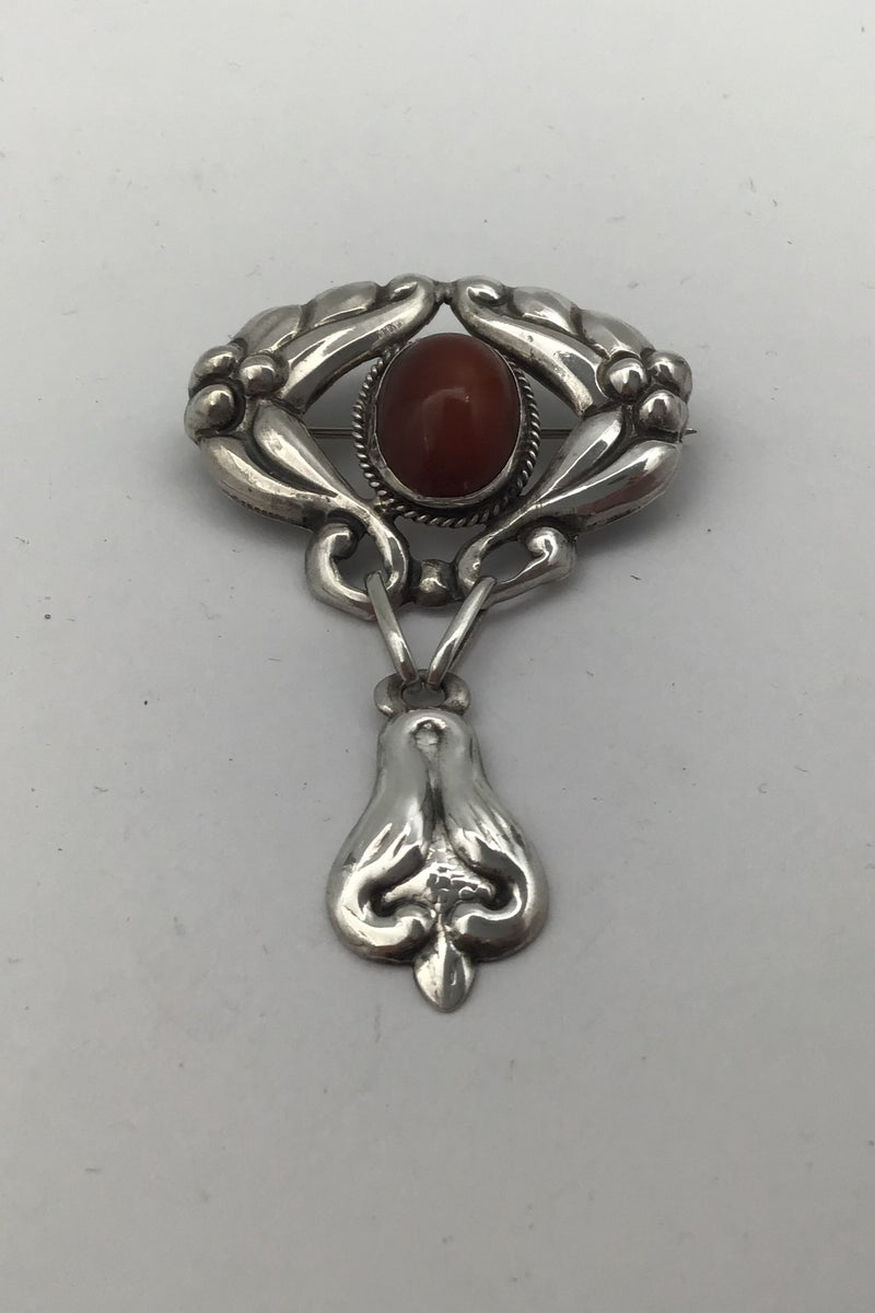 Danish Silver Art Nouveau Brooch with Amber