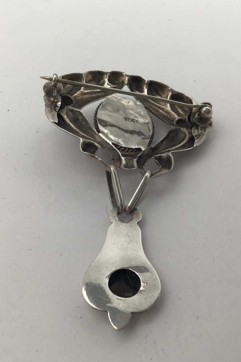 Danish Silver Art Nouveau Brooch with Amber