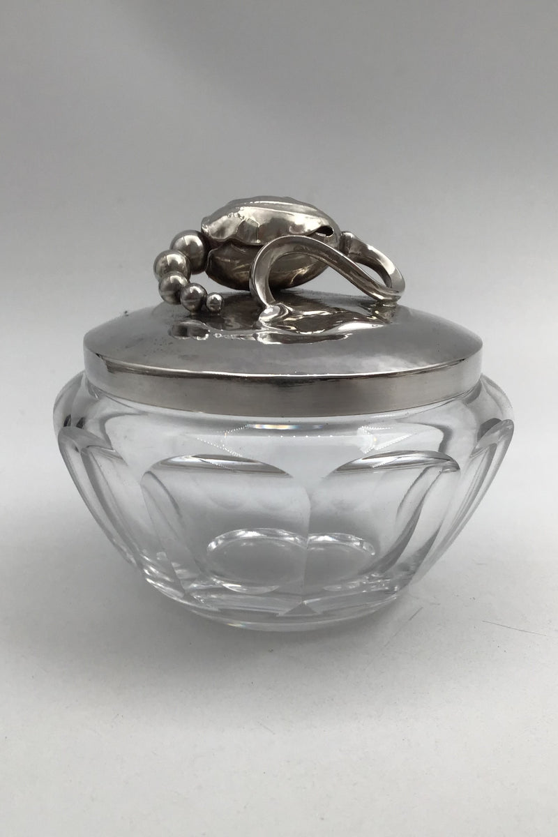 Georg Jensen & Wendel Sterling Silver Magnolia Silver Lid No. 2C and Baccarat Crystal Confiture Glass