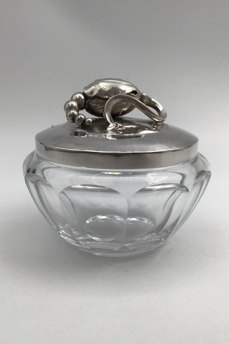 Georg Jensen & Wendel Sterling Silver Magnolia Silver Lid No. 2C and Baccarat Crystal Confiture Glass