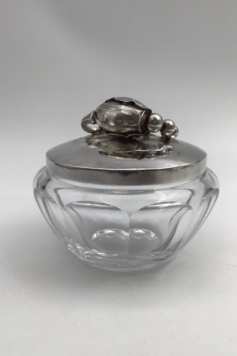 Georg Jensen & Wendel Sterling Silver Magnolia Silver Lid No. 2C and Baccarat Crystal Confiture Glass