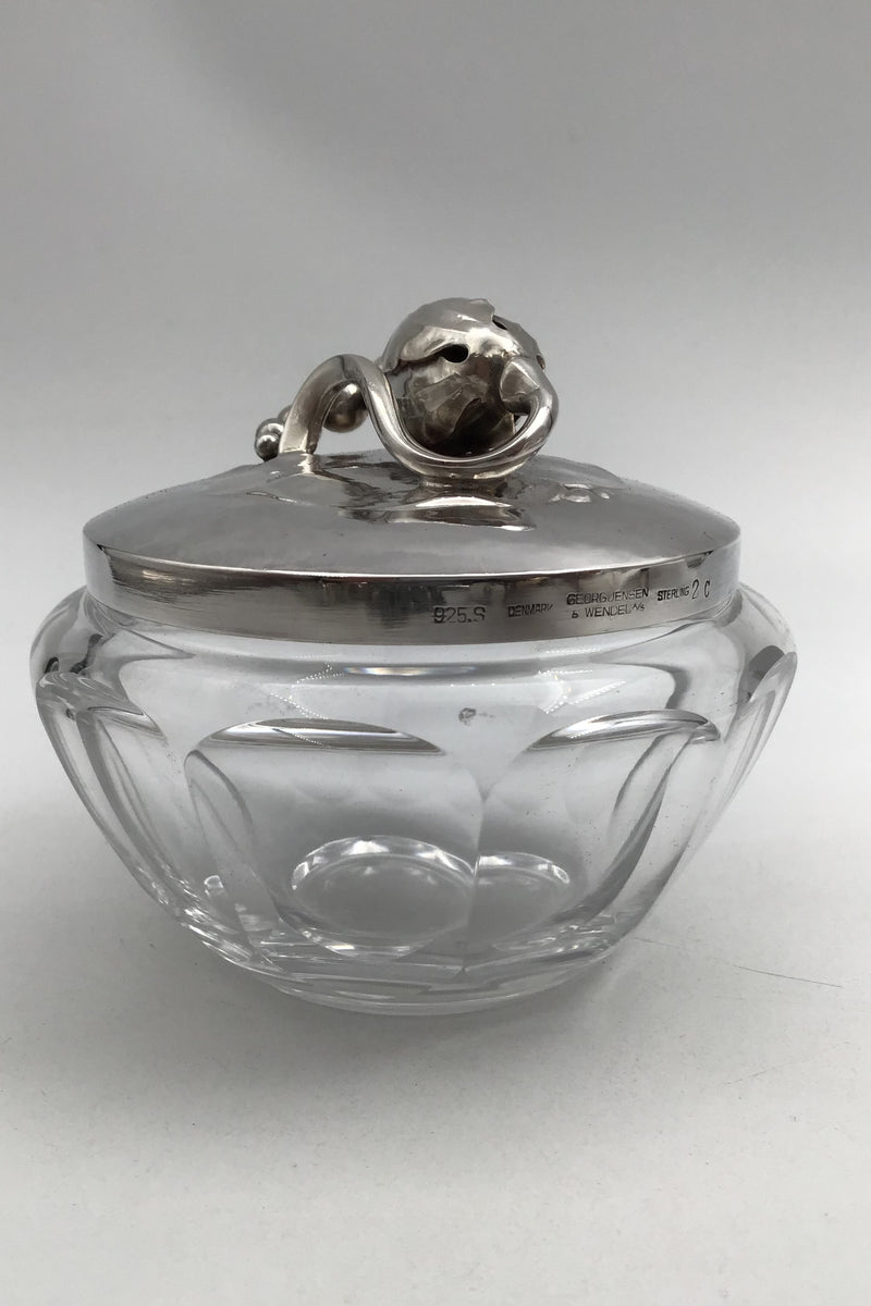 Georg Jensen & Wendel Sterling Silver Magnolia Silver Lid No. 2C and Baccarat Crystal Confiture Glass