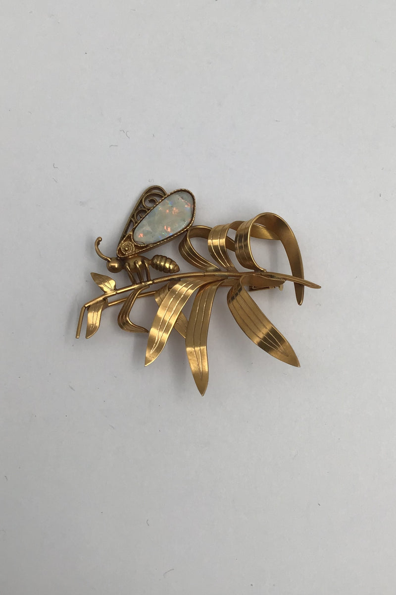 Evald Nielsen 18K Guld Broche med Opal