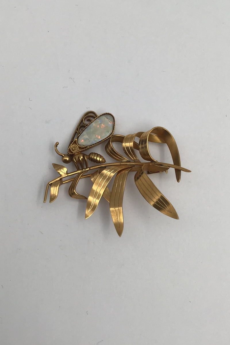 Evald Nielsen 18K Guld Broche med Opal