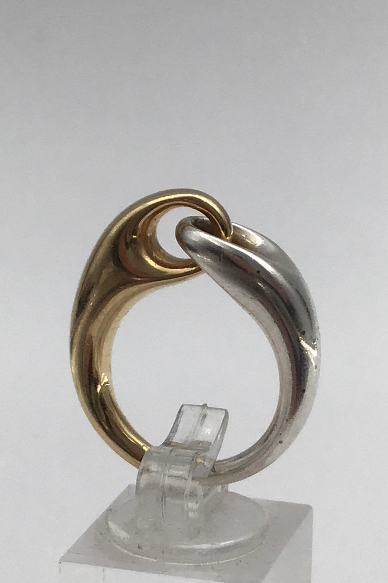 Georg Jensen Sterling Sølv / 18 K Guld Ring No. 652B (stor) Reflect - Danam Antik