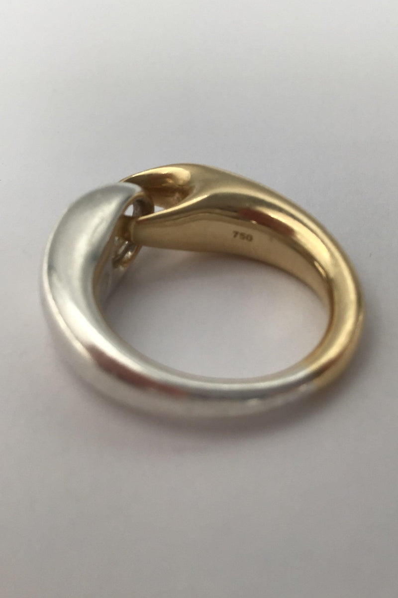 Georg Jensen Sterling Sølv / 18 K Guld Ring No. 652B (stor) Reflect - Danam Antik