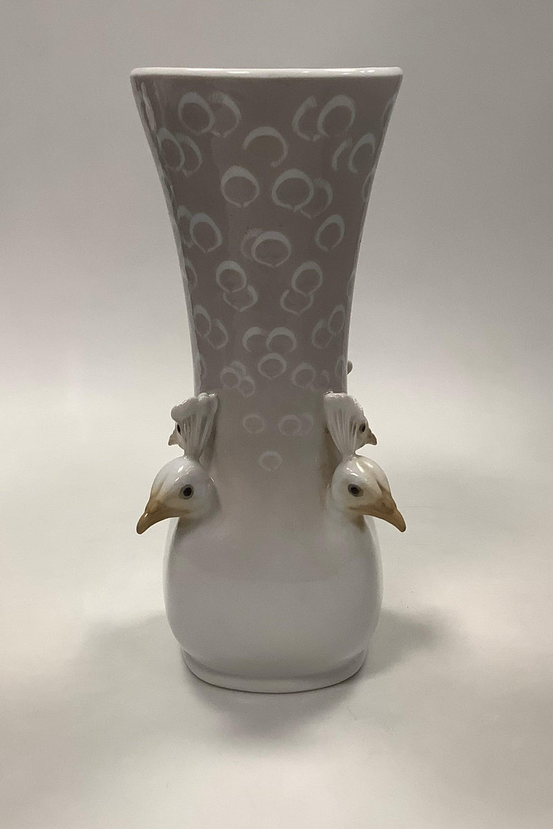 Royal Copenhagen Art Nouveau Vase med Påfugle Hoveder No 390/236 - Danam Antik