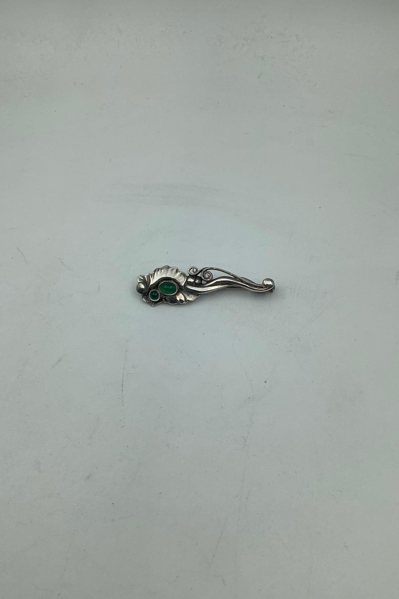 Georg Jensen Sterling Sølv Broche med Grønne Sten No. 185 - Danam Antik