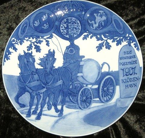 Kgl. Porcelæn Mindeplatte fra det skandinaviske Postmøde i Copenhagen 1907 RC-CM70 - Danam Antik