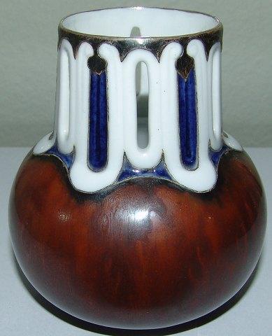 Bing & Grøndahl Unika Vase af Effie Hegermann-Lindencrone No 729 med sølv og blå emalje glasur - Danam Antik