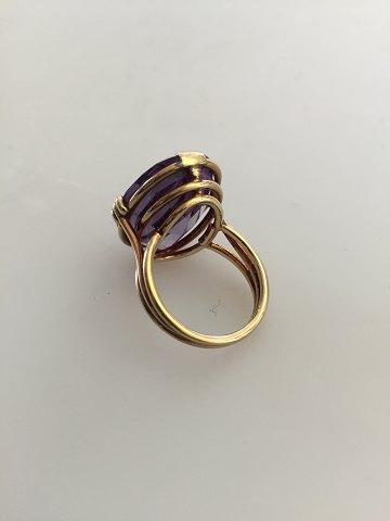 14K Guld Ring mærket JF med Facetslebet Amatyst Sten - Danam Antik