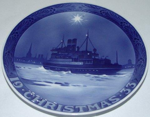 Royal Copenhagen Juleplatte fra 1933 med Engelsk Tekst "Christmas" - Danam Antik