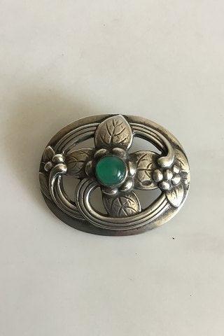 Georg Jensen Sterling Sølv Broche med grøn sten No 138 - Danam Antik