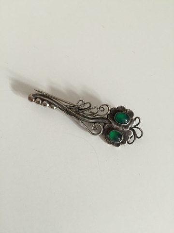 Georg Jensen Sølv Broche med sten af grøn agat No 182 fra 1910-1920 - Danam Antik