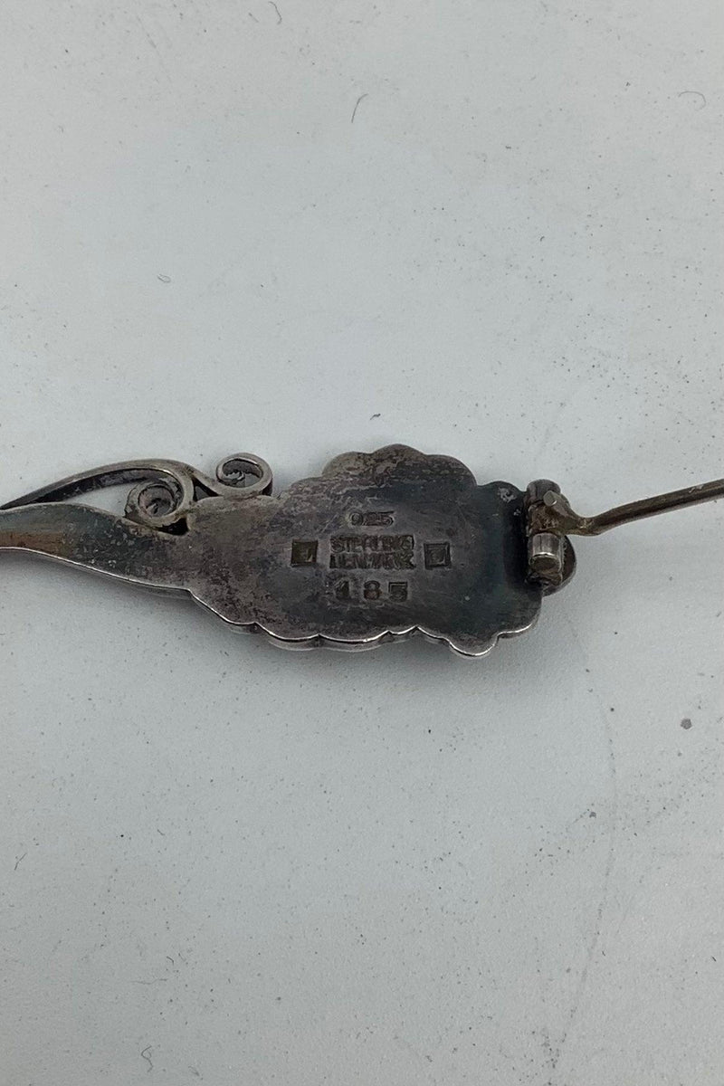 Georg Jensen Sterling Sølv Broche med Grønne Sten No. 185 - Danam Antik