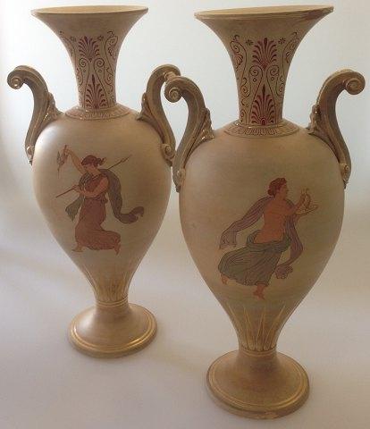 Par P. Ipsen Græske vase Store 37cm med farvede motiver - Danam Antik