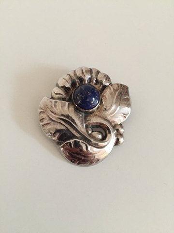 Georg Jensen Sterling Sølv Broche No 71 Prydet med Lapis Lazuli - Danam Antik