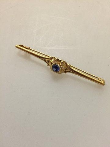 Georg Jensen 18K Guld Broche med Syntetisk Safir No 281 - Danam Antik