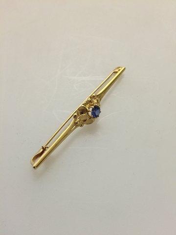 Georg Jensen 18K Guld Broche med Syntetisk Safir No 281 - Danam Antik