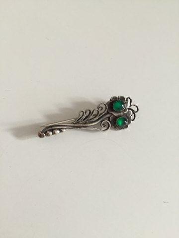 Georg Jensen Sølv Broche med sten af grøn agat No 182 fra 1910-1920 - Danam Antik