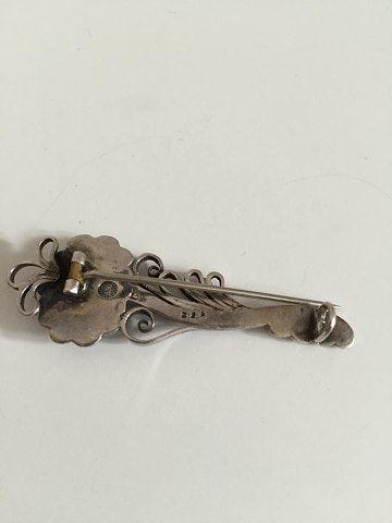 Georg Jensen Sølv Broche med sten af grøn agat No 182 fra 1910-1920 - Danam Antik