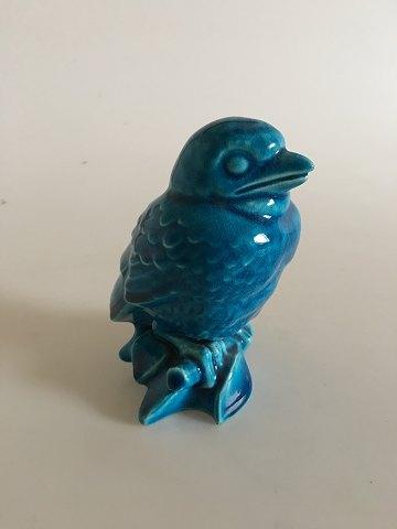 Johannes Hansen Figur af fugl i blå glasuret stentøj - Danam Antik