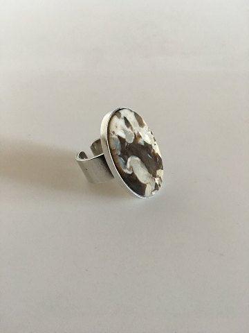 Georg Jensen Sterling Sølv Ring No 188A med Kaffe / Creme farvet Sten. - Danam Antik