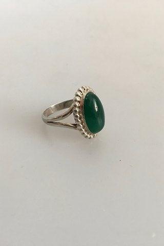 Georg Jensen Sølv Ring No 9 med Grøn Agat - Danam Antik