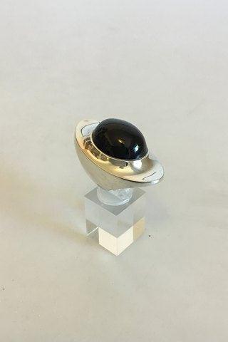 Georg Jensen Sterling Sølv Ring designet af Henning Koppel med Sort Sten No 242 - Danam Antik