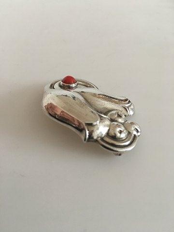 Georg Jensen Sterling Sølv Tulipan Broche No 100B med Koral - Danam Antik